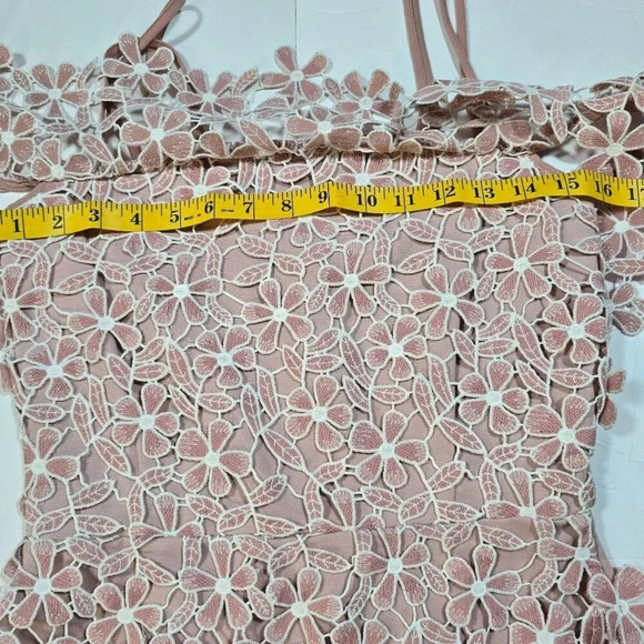 French Connection Floral eyelet Lace Overlay mini Dress Pink Size 6 off shoulder - Picture 12 of 16